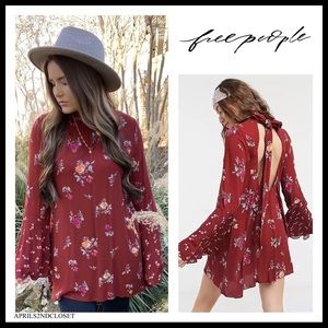 FREE PEOPLE BOHO FLOWY MINI TUNIC DRESS BOHEMIAN PRINT A2C